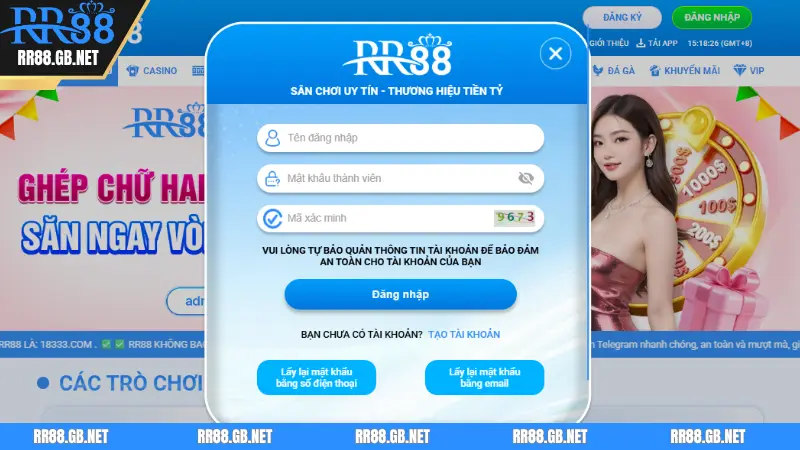 Giao diện đăng nhập nhà cái RR88 dễ sử dụng trên mobile