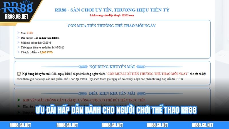 Ưu đãi hấp dẫn dành cho người chơi thể thao RR88